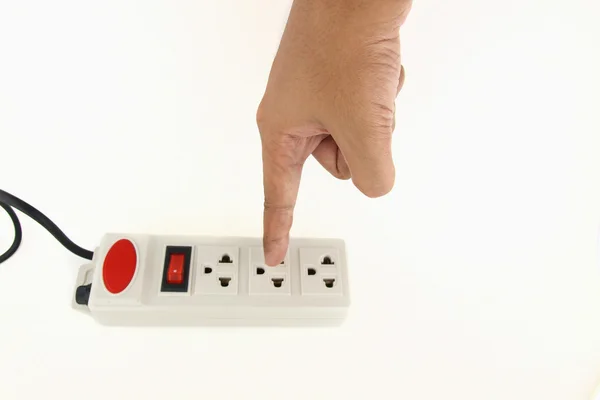 Finger touch on power strip — Stock Photo, Image