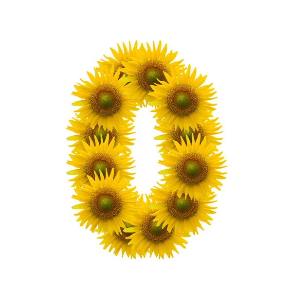 0, alfabet de floarea soarelui izolat pe alb — Fotografie, imagine de stoc