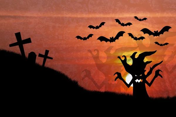Хэллоуин ночь с закатом — стоковое фото