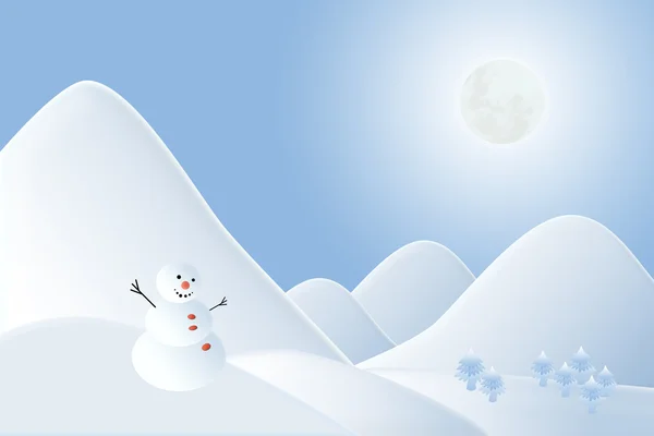 Vánoční pozadí, sněhulák s mountain — Stock fotografie