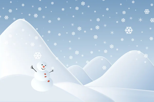 Vánoční pozadí, sněhulák s mountain — Stock fotografie