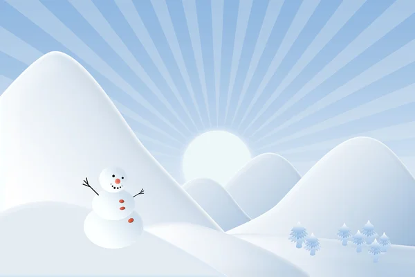 Різдвяний фон, снігова людина з горою під час заходу сонця — стокове фото
