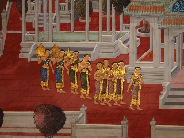 Parede de arte tailandesa no templo Tailândia — Fotografia de Stock