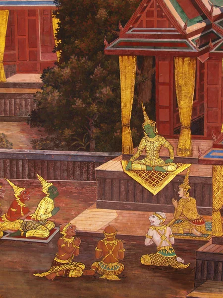 Thailändische Kunstwand im thailändischen Tempel — Stockfoto