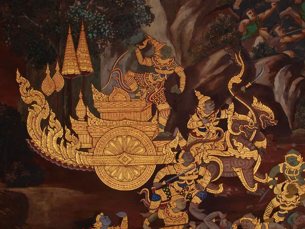 Thai art wall in temple Thailand — Stock Photo, Image