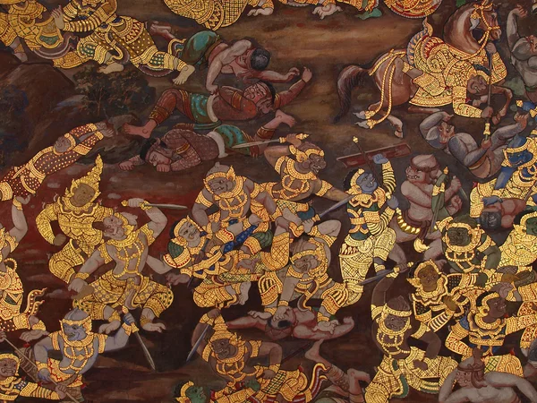 Thailändsk konst vägg i temple thailand — Stockfoto
