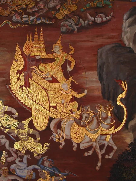 Parede de arte tailandesa no templo Tailândia — Fotografia de Stock