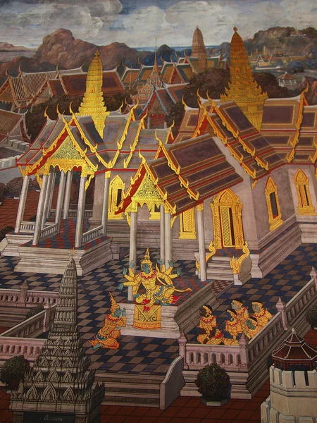 Thailändische Kunstwand im thailändischen Tempel — Stockfoto