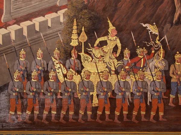 Pintura de arte de parede no templo Tailândia. pintura sobre Ramayana ep — Fotografia de Stock
