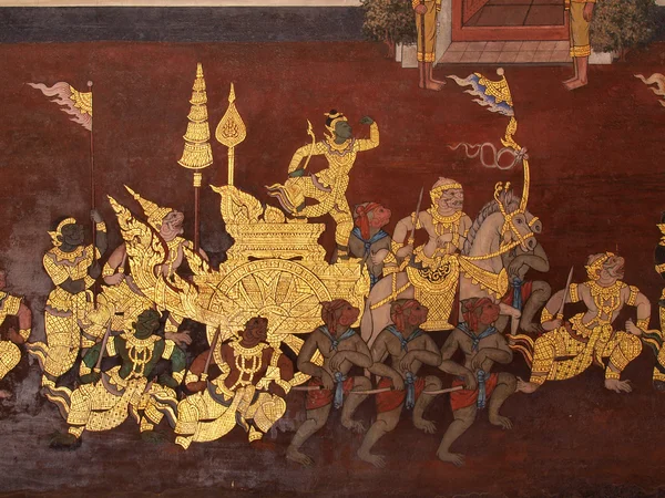 Η τέχνη τοίχων ζωγραφική στην Ταϊλάνδη ναό. ζωγραφική για Ραμαγιάνα ep — Φωτογραφία Αρχείου