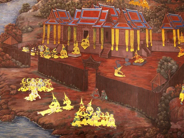 Väggkonst målning i temple thailand. måla om ramayana ep — Stockfoto
