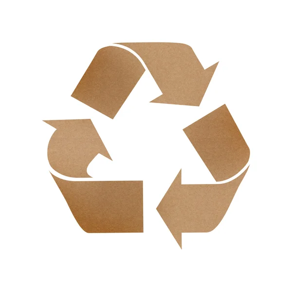 Σύμβολο ανακύκλωσης καφέ ανακυκλωμένο χαρτί σε άσπρο φόντο — Φωτογραφία Αρχείου