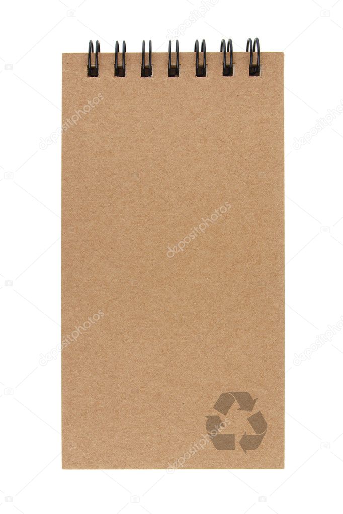 Recycle paper notebook with recycle sign on white background