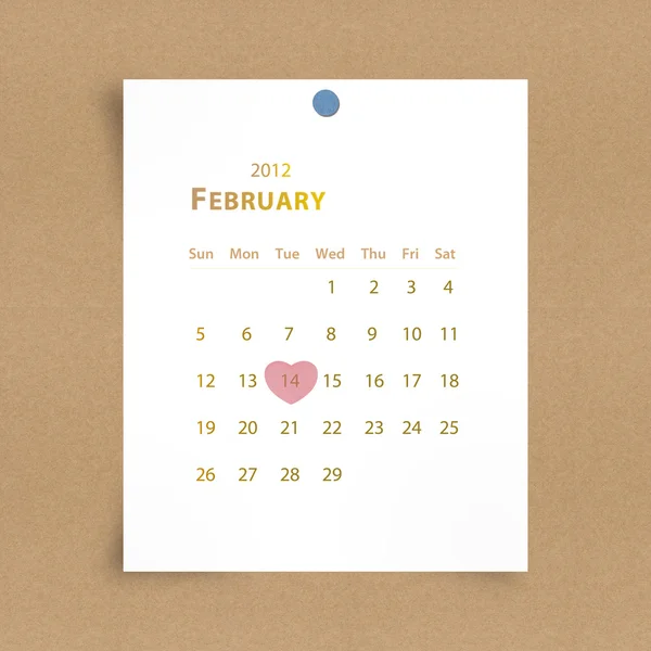 Coração rosa em 14 de fevereiro de 2012 dia dos namorados, papel de nota — Fotografia de Stock
