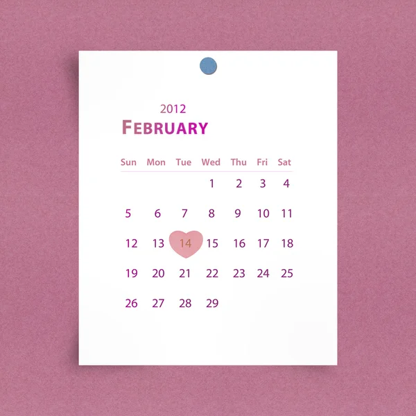 Pink heart on 14 february 2012 valentine day ,Note paper — Stock Photo, Image