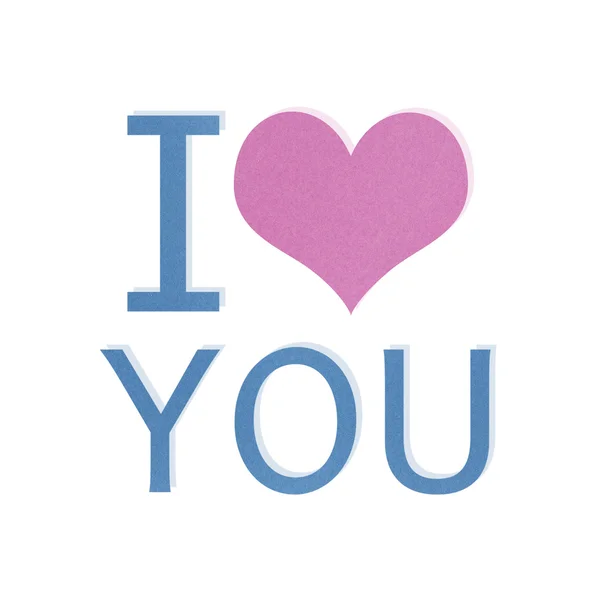 "i love you" recycled paper on white background — Stock Photo, Image