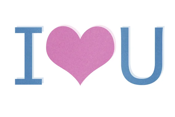 "ich liebe dich "Recyclingpapier auf weißem Hintergrund — Stockfoto