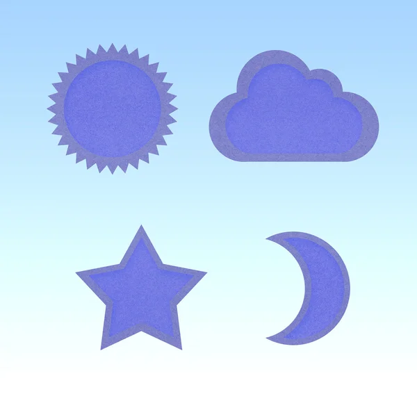 Ícone estrela, sol, lua, nuvem, papelaria reciclada — Fotografia de Stock