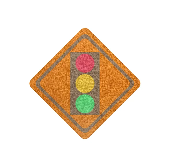 Couro, bandeira da lâmpada de trânsito — Fotografia de Stock
