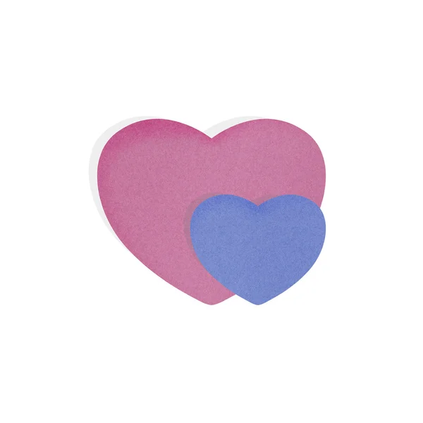 Big and small heart recycled paper on white background — Stock Photo, Image