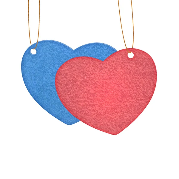 Valentine srdce kožené visí štítky. — Stock fotografie