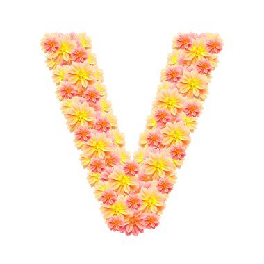 V,flower alphabet isolated on white clipart