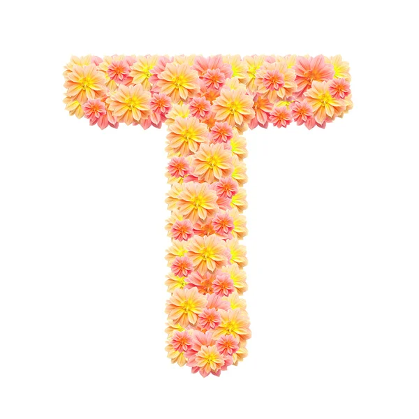 T, üzerinde beyaz izole çiçek alfabesi — Stok fotoğraf