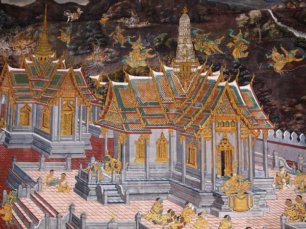 Zeď umění malby a textury v Thajsku chrám. obraz o — Stock fotografie