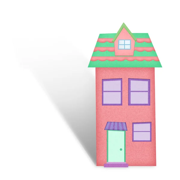 Cartoon house from recycle paper on white background — Stock Photo, Image