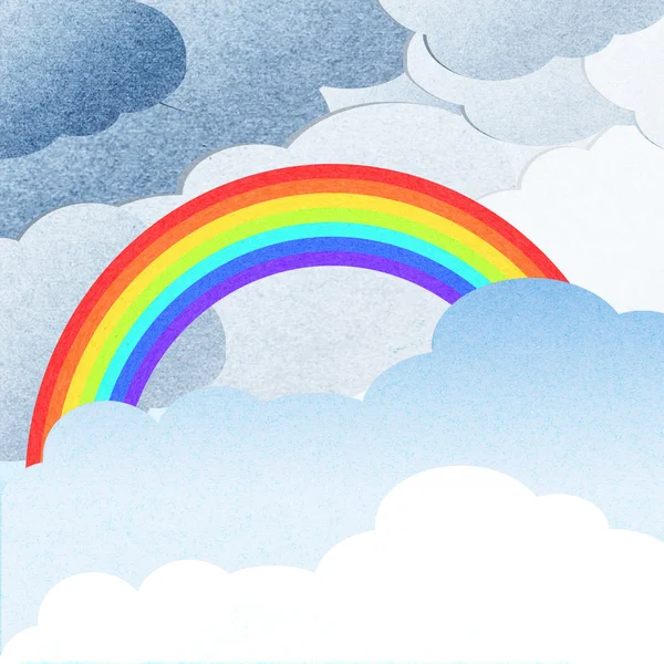 Recycle papier wolk en regenboog — Stockfoto