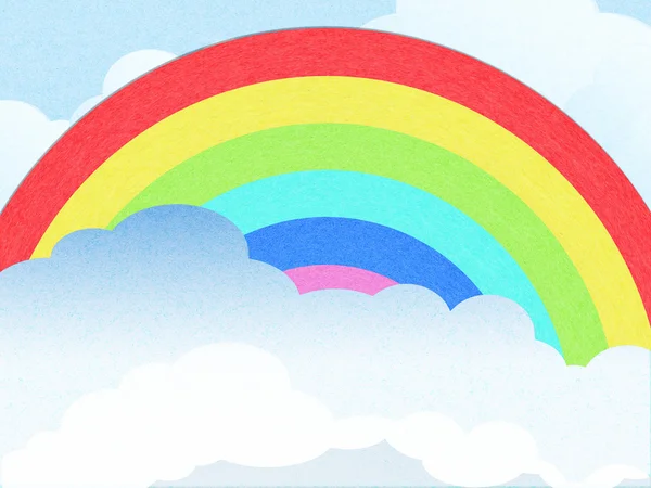 Recycle papier wolk en regenboog achtergrond — Stockfoto