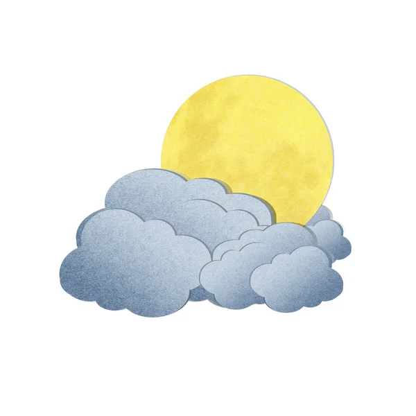Grunge riciclato luna di carta e nube su sfondo bianco — Foto Stock