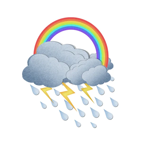Grunge-Recyclingpapier Regenbogen mit Regen auf weißem Hintergrund — Stockfoto