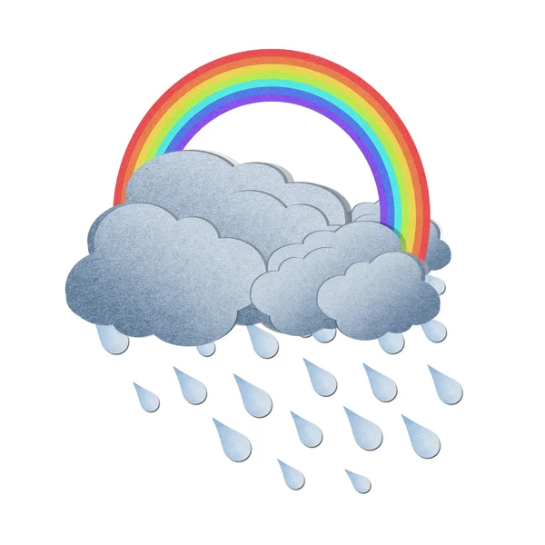Grunge kringlooppapier regenboog met regen op witte achtergrond — Stockfoto