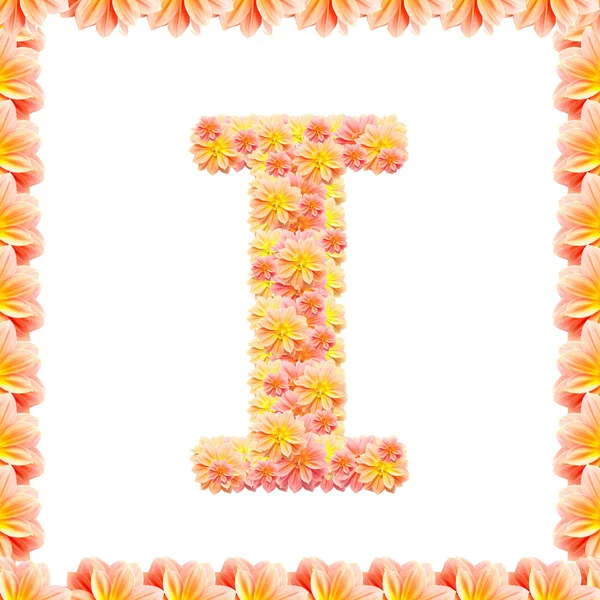 I, alphabet de fleurs isolé sur blanc avec flamme — Photo