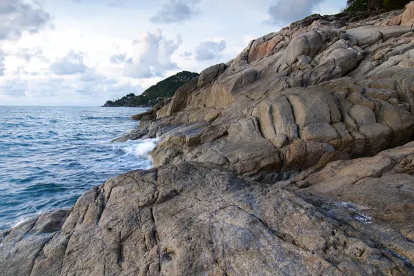 stock image Beautiful seascape. Sea and rock at morning