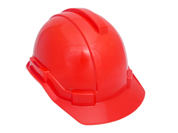 Красный шлем безопасности изолирован на белом — стоковое фото