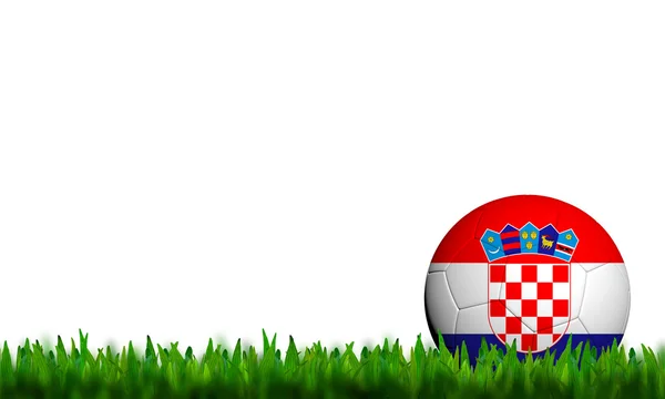Patter bandera de Croacia de fútbol 3D en hierba verde sobre fondo blanco — Foto de Stock