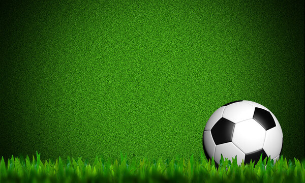 Football in green grass on white background