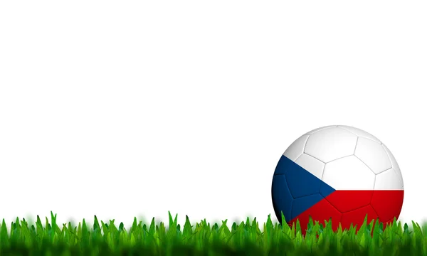 3D futbol çek bayrak beyaz zemin üzerine yeşil çim pıtırtı — Stok fotoğraf