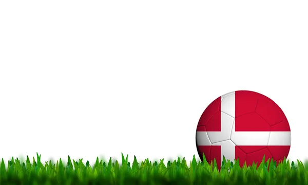 3d 足球丹麦国旗模式在绿色草地上白色 backgrou — 图库照片