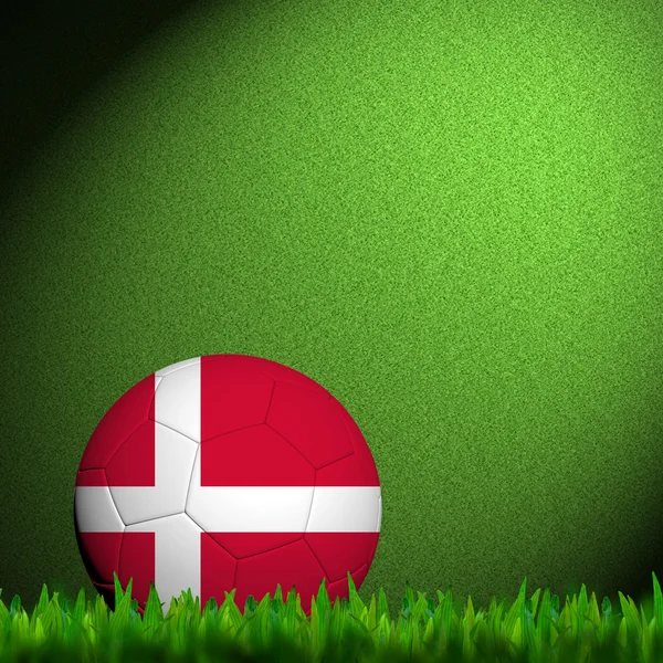 3D futbol Danimarka bayrağı yeşil çim pıtırtı — Stok fotoğraf
