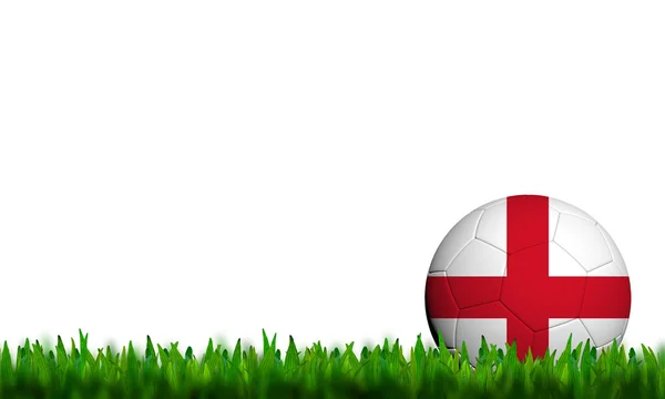 3 d サッカー イングランド フラグ白いれたらに緑の草にパタパタします。 — ストック写真