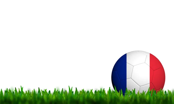 3D piłki nożnej flaga Francji patter w zielonej trawie na biały deseń — Zdjęcie stockowe