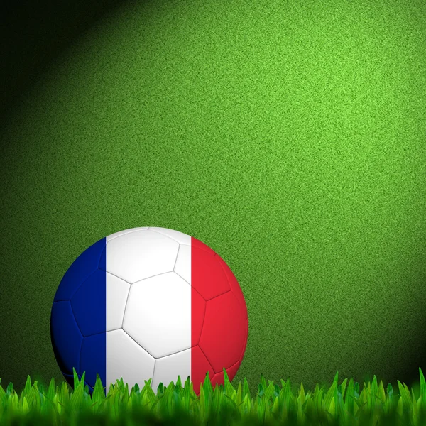 3δ Ποδόσφαιρο σημαία Γαλλίας κορακίστικα στο πράσινο γρασίδι — Φωτογραφία Αρχείου