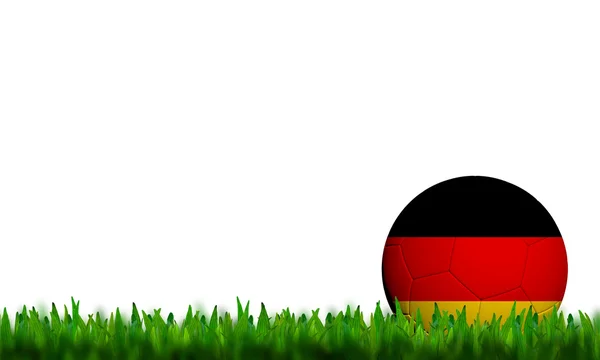 3D labdarúgó Németország lobogója kopog a zöld fűben, a fehér háttérb — Stock Fotó