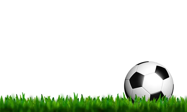 Futebol na grama verde no fundo branco — Fotografia de Stock