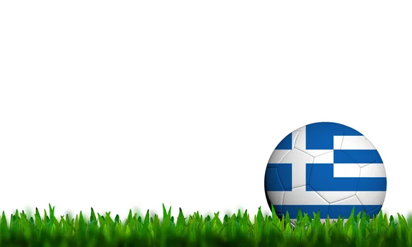3D Voetbal Griekenland vlag geklets in groene gras op witte pagina — Stockfoto