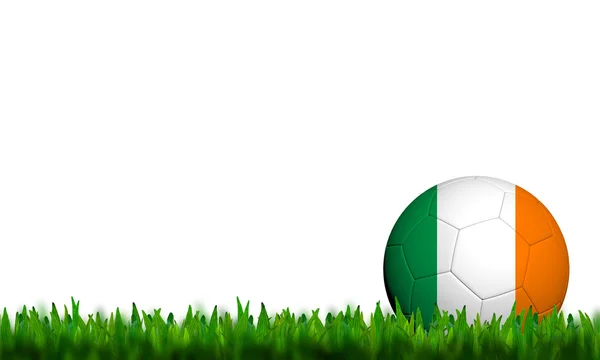 3 d サッカーのアイルランドの旗は白いれたらに緑の草にパタパタします。 — ストック写真