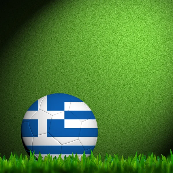 3D labdarúgó Görögország lobogója kopog a zöld fű — Stock Fotó